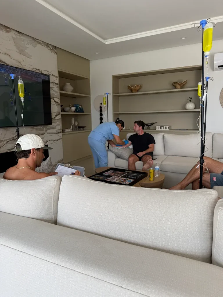 Our nurse providing IV care at a Cabo villa
